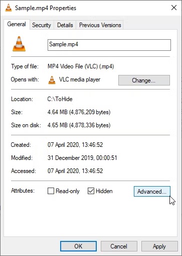 مخفی کردن فایل در ویندوز