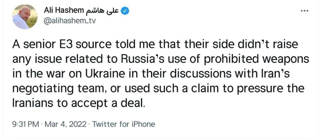 گفت و گو با ایران هیچ ارتباطی به استفاده روسیه از سلاح های ممنوعه ندارد